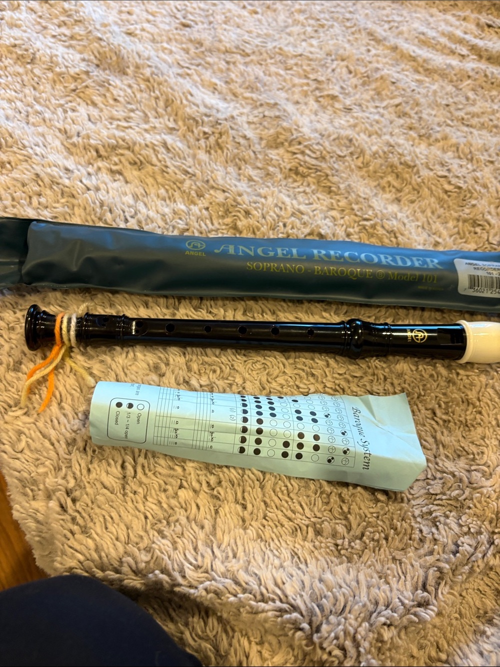 Angel Soprano Recorder Model 101 Baroque System Brown Excellent Case & Chart